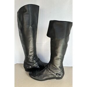 Vintage Via Spiga Black Leather Boots Knee High Fold Down Boho Pirate Boots 10